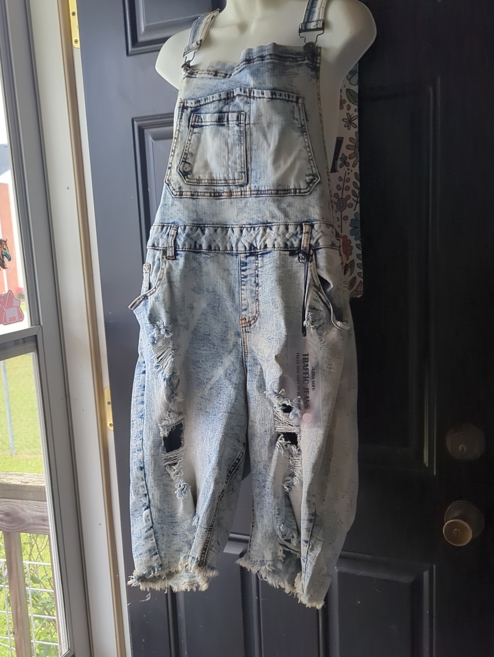 Acid Wash Distressed Denim Short Overalls Traffic Jeans NWT